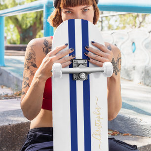 Skateboard Monogramme Or Classic Bleu Blancs