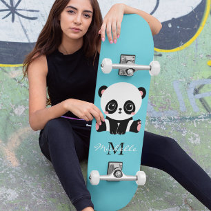 Skateboard Monogramme Panda Mignon Personnalisé Bleu Bubble G