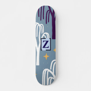 Skateboard Monogramme personnalisé Motif d'arbre de saule ble