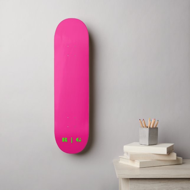 Skateboard Monogramme personnalisé rose rétrograde initial né (Art mural)