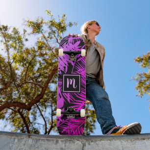 Skateboard Monogramme rose chaud violet foncé feuille cool te