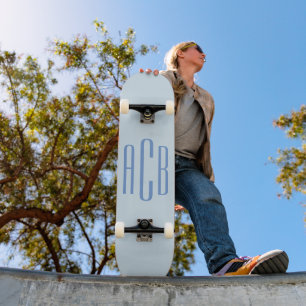 Skateboard Monogramme simple bleu à trois lettres