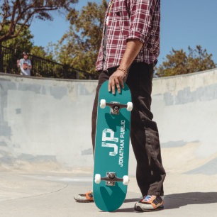 Skateboard Monogramme tendance Nom Turquoise bleu vert Modèle