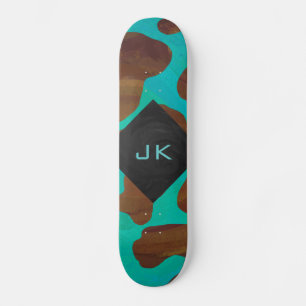 Skateboard Monogramme Vache Impression Brown et Turquoise