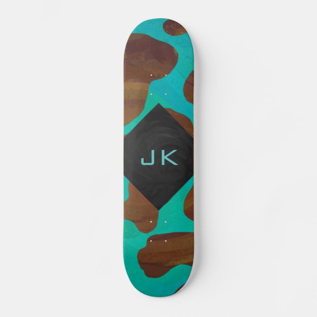 Skateboard Monogramme Vache Impression Brown et Turquoise (Recto)