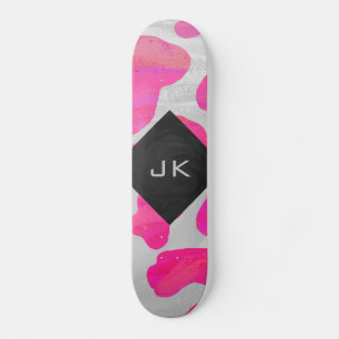 Skateboard Monogramme Vache rose et blanc chaud