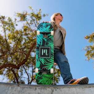 Skateboard Monogramme vert turquoise ombre feuille motif cool