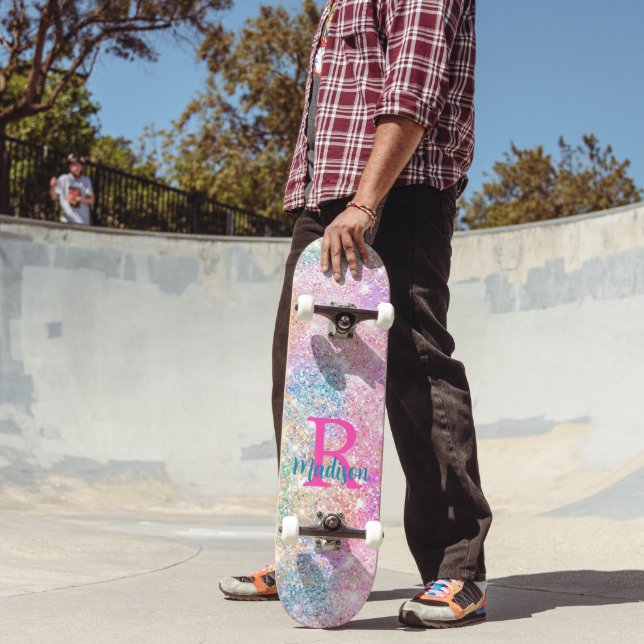 Skateboard Monographie de la fausse parties scintillant rose  (Extérieur 2)