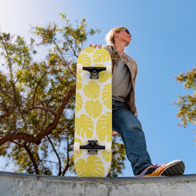 Skateboard Monstera - Citron jaune et blanc (Extérieur 1)