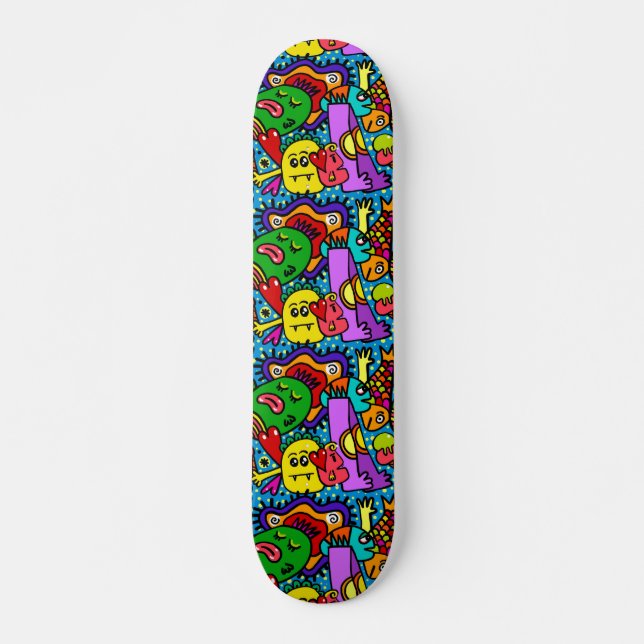 Skateboard Monstres colorés intelligents de bande dessinée (Devant)