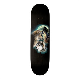 Skateboard Montagne de lune de loup d'imaginaire