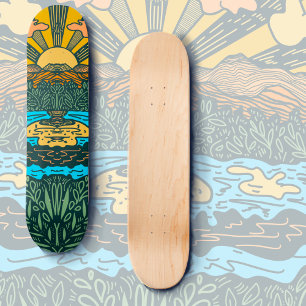 Skateboard Montagnes et Soleil