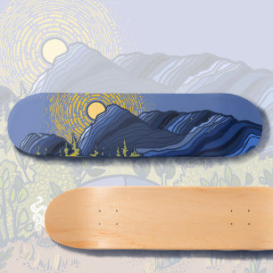 Skateboard Montagnes et Soleil