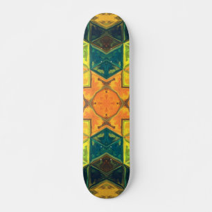 Skateboard Mosaic kaléidoscope Carré orange jaune et vert