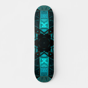 Skateboard Mosaic Kaleidoscope Fleur Bleu et Rouge