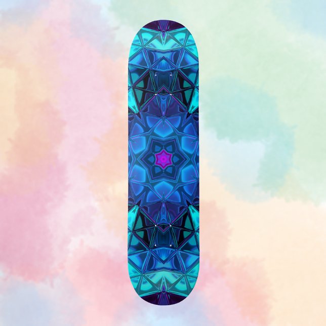 Skateboard Mosaic Kaleidoscope Fleur bleu et violet (Créateur téléchargé)