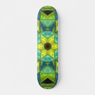 Skateboard Mosaic Kaleidoscope Fleur Jaune et Bleu