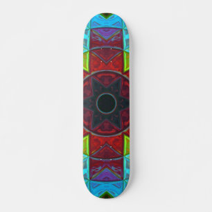Skateboard Mosaic Kaleidoscope Fleur Rouge Bleu et Vert
