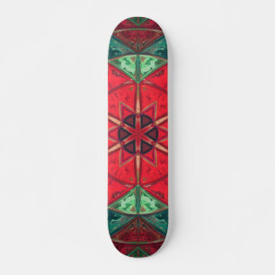 Skateboard Mosaic Kaleidoscope Fleur Rouge et Turquoise
