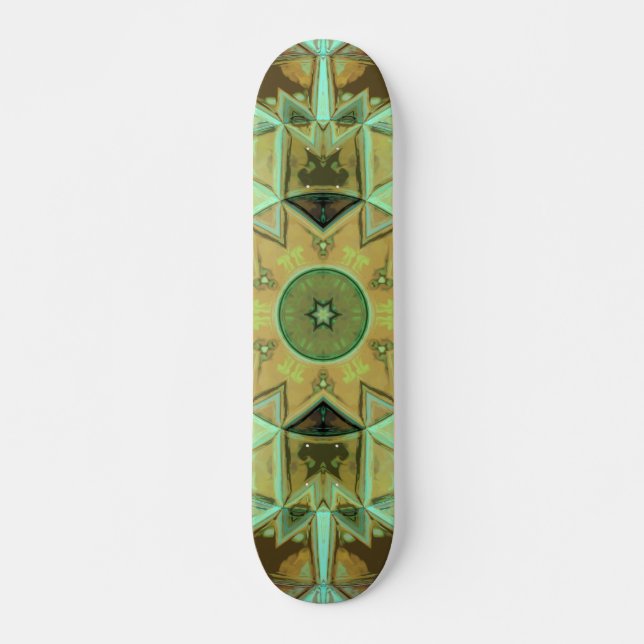 Skateboard Mosaic Kaleidoscope Fleur Vert et Brown (Devant)