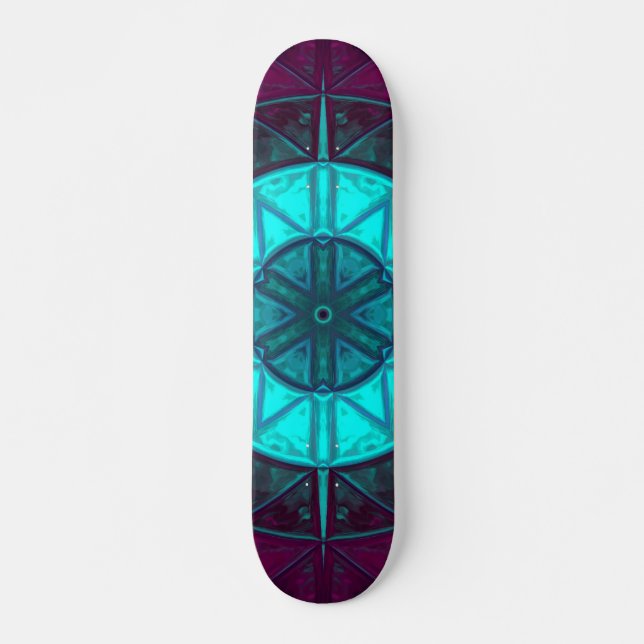 Skateboard Mosaic Mandala Flower bleu et violet (Devant)