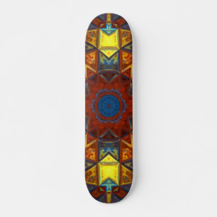 Skateboard Mosaic Mandala Flower rouge jaune et bleu