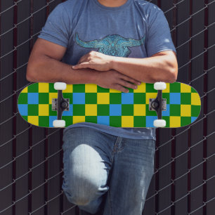 Skateboard Motif à carreaux bleu jaune vert
