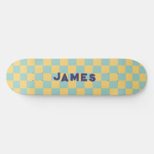 Skateboard motif à carreaux bleus esthétique rétro