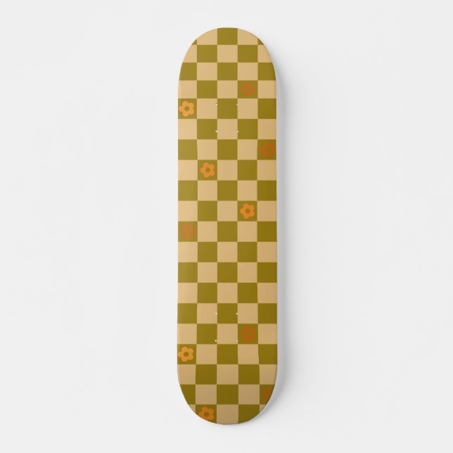 Skateboard Motif à carreaux de fleurs - N° 02 (Devant)