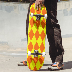 Skateboard Motif à carreaux Harlequin jaune orange