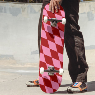 Skateboard Motif à carreaux Harlequin rose rouge
