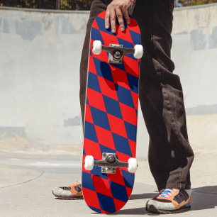 Skateboard Motif à carreaux Harlequin rouge et bleu