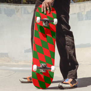 Skateboard Motif à carreaux Harlequin rouge et vert