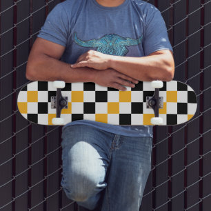 Skateboard Motif à carreaux jaune noir blanc 