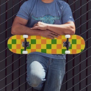 Skateboard Motif à carreaux orange jaune vert Design 
