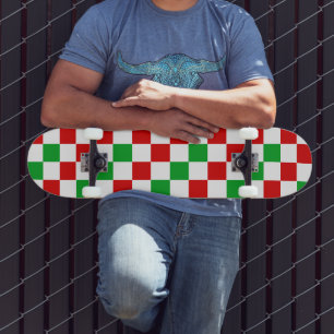 Skateboard Motif à carreaux rouge blanc vert