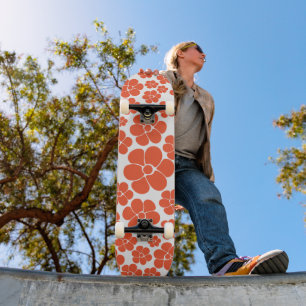 Skateboard Motif à fleurs - Orange et Blanc