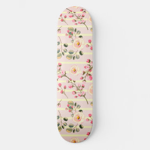 Skateboard Motif à rayures florales rose pâle