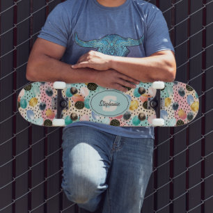 Skateboard Motif Abstrait brosse et Pointe Polka