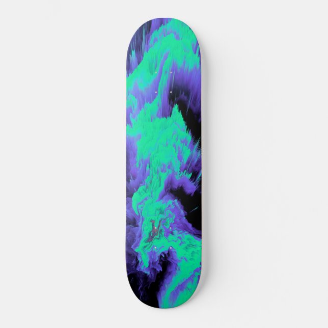 Skateboard Motif Abstrait de fluides bleu, cyan et noir (Recto)