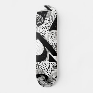 Skateboard Motif Abstrait noir et blanc décoratif