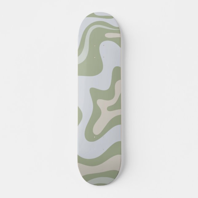 Skateboard Motif Abstrait Retro Liquid Swirl à Sage Green (Devant)