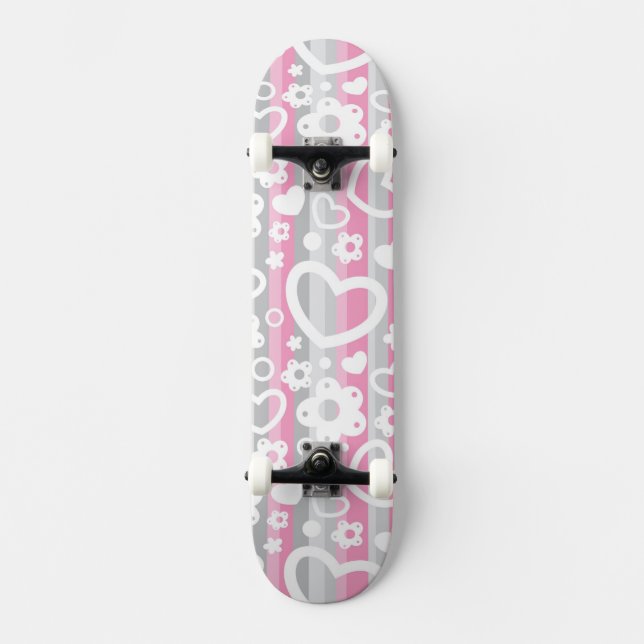 Skateboard Motif avec des coeurs et des fleurs (Recto)