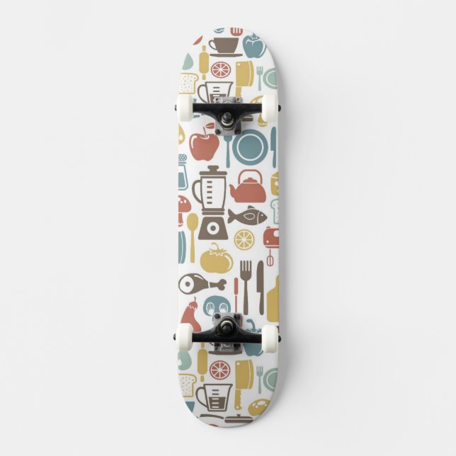 Skateboard Motif avec des icônes de cuisine (Recto)