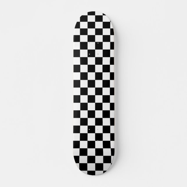 Skateboard Motif blanc de noir classique de damier (Devant)