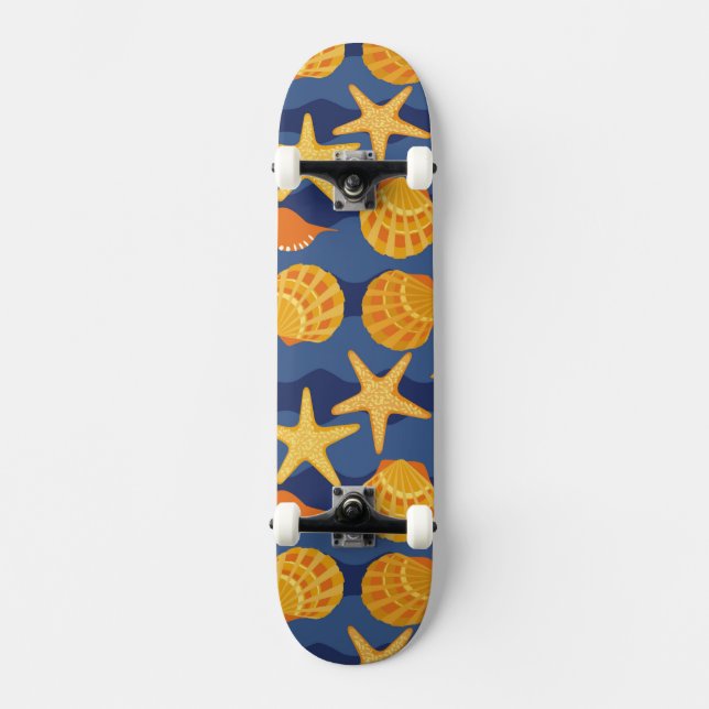 Skateboard Motif bleu et orange de coquillage (Recto)