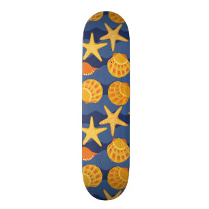 Skateboard Motif bleu et orange de coquillage