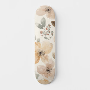 Skateboard Motif botanique aquarelle floral pêche beige