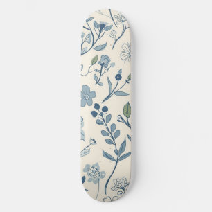Skateboard Motif botanique de prairie de fleurs sauvages bleu