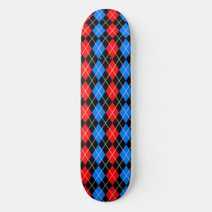 Skateboard Motif carreaux argyle rouge bleu noir